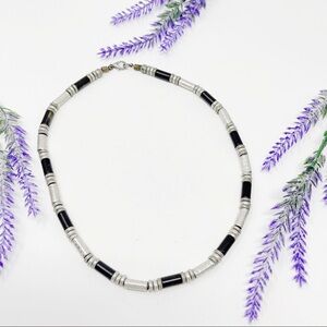 Vintage Unique Silver & Onyx Beaded Collar Necklace